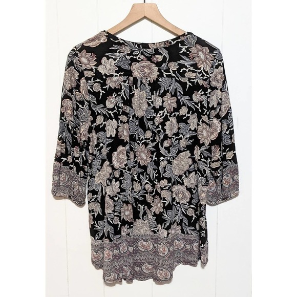 Lucky Brand Womens Floral Peasant Top Size 2X Multicolor 3/4 Sleeve Button Up - Picture 2 of 5